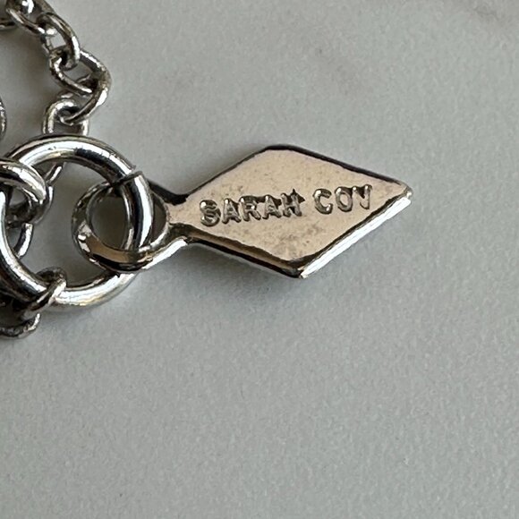 Sarah Coventry Silver Tone Necklace with Faceted Hematite Pendant Modernist Desi - Picture 9 of 9